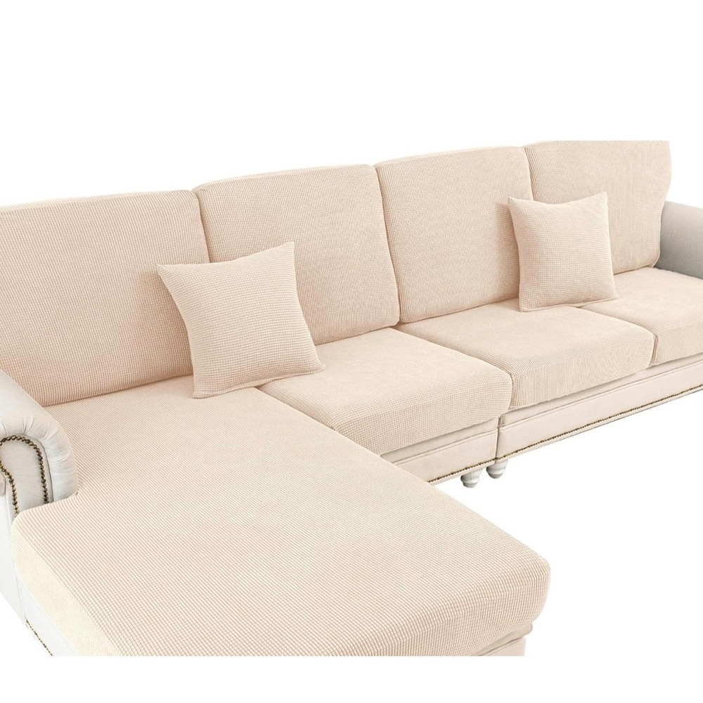 LA MEACK Stretch Couch‎ Cushion Cover Sectional Sofa Slipcover Natural 1 Piece